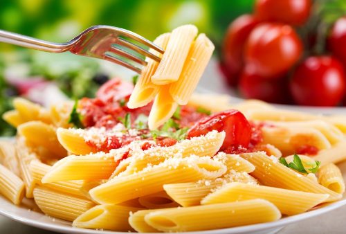 Cannabis infused penne pasta with fresh tomatoes