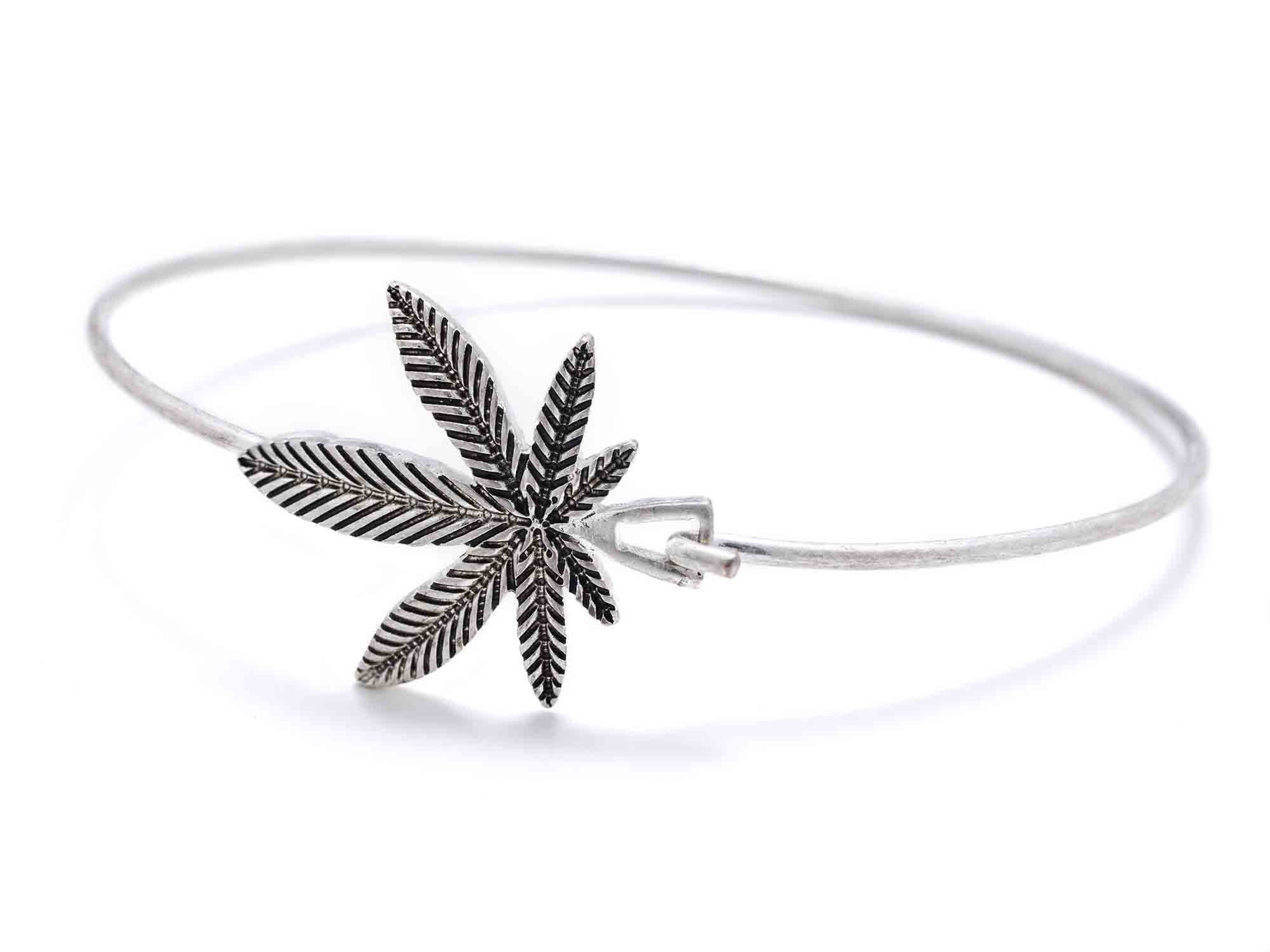 Silver Weed Leaf Bracelet Cannabis Jewelry