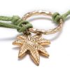 Gold Weed Leaf bracelet with green rope
