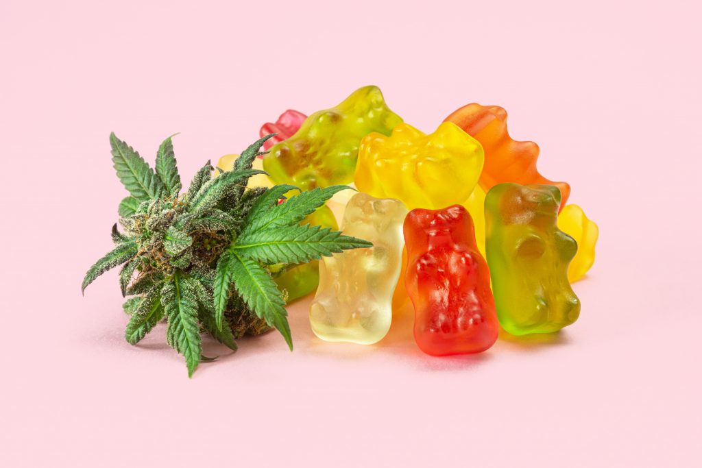 weed bud with cannabis gummy bears
