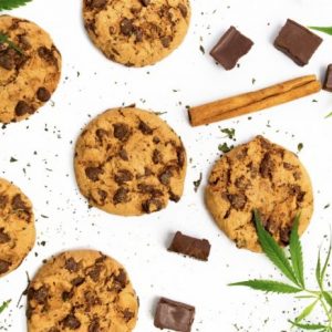 Cannabis cookies recipe with chocolate chip and marijuana leaf